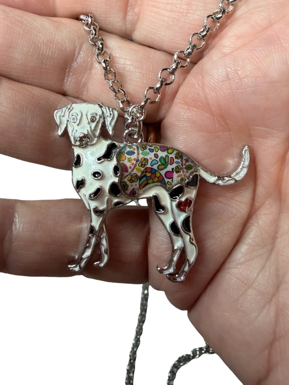 Metal Dalmatian Pendant Necklace with Multicolor Enamel Accents - Picture 5 of 6